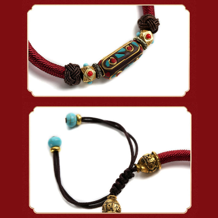 Buddha Stones Handmade Tibetan Turquoise Om Mani Padme Hum Strength Braided Bracelet - image 4