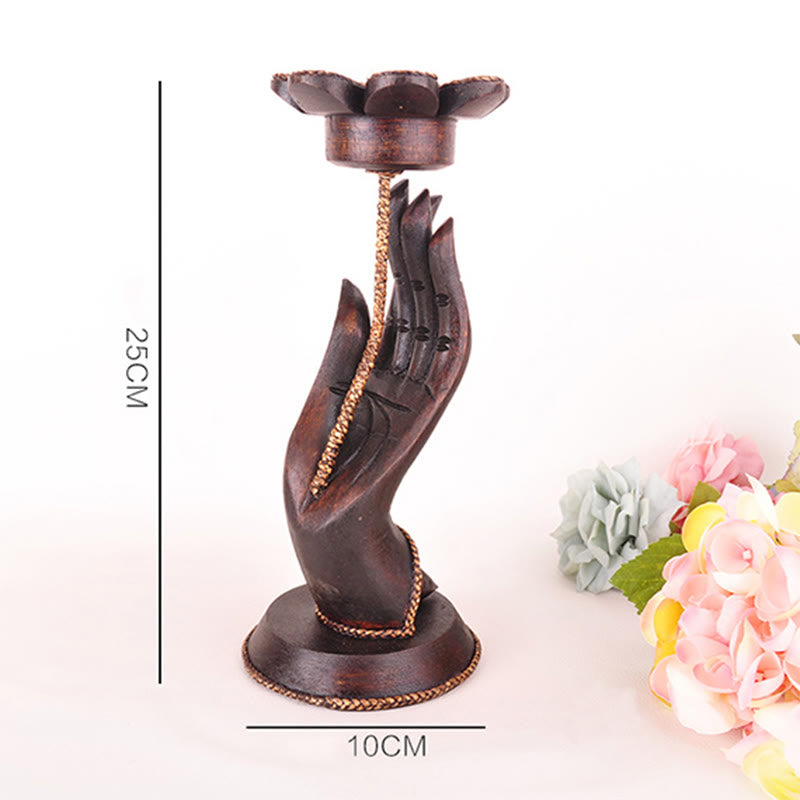 Buddha Stones Hand Pattern Wood Candlestick Home Candle Holder Decoration - image 11