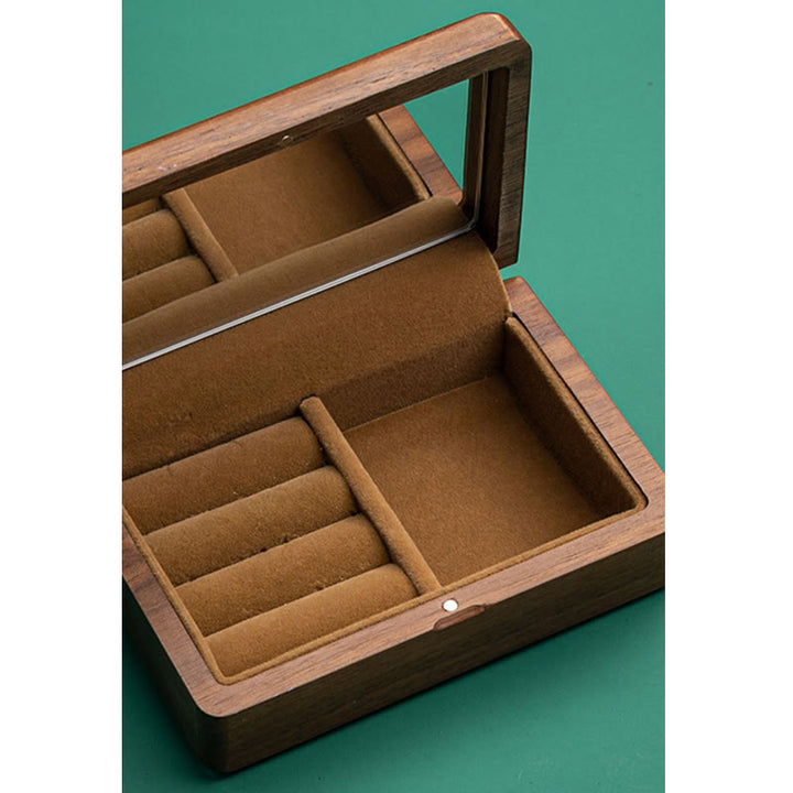 Vintage Handmade Black Walnut Wood Jewelry Storage Box With Mirror - image 7