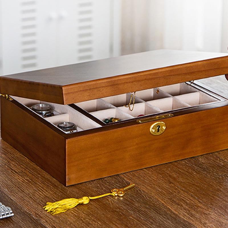 Buddha Stones Vintage Wooden Jewelry Box Two-Layer Solid Wood Jewelry Storage Box - image 10