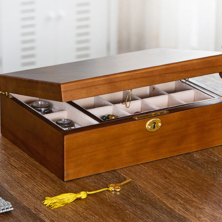 Buddha Stones Vintage Wooden Jewelry Box Two-Layer Solid Wood Jewelry Storage Box - image 10