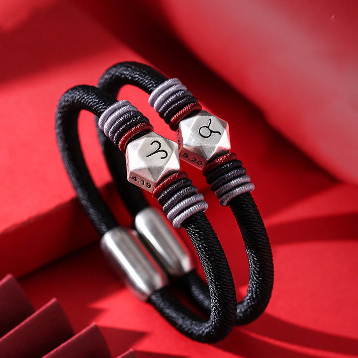 Buddha Stones 999 Sterling Silver 12 Constellations of the Zodiac Blessing Handmade String Bracelet - image 1