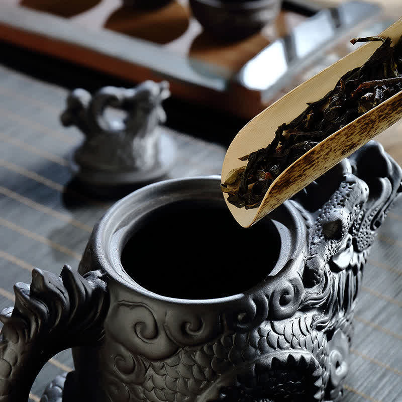 Vintage Dragon Phoenix Ceramic Teapot - image 3