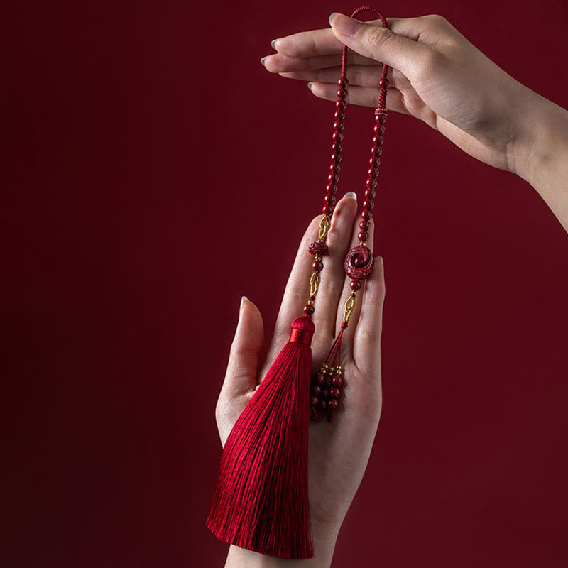Buddha Stones One's Luck Improves Design Patern Natural Cinnabar Lotus Blessing Car Hanging Decoration - Cinnabar(Calm♥Concentration) - image 0