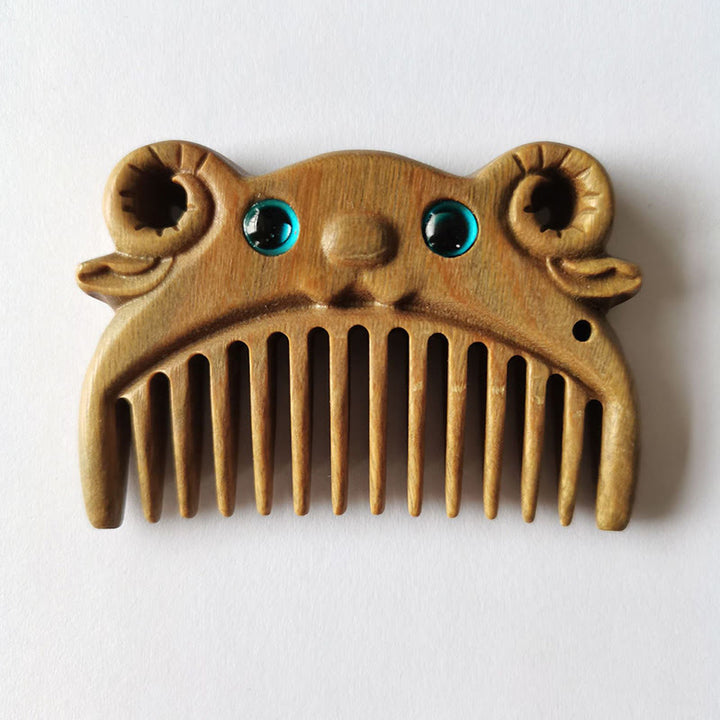 Chinese Zodiac Green Sandalwood Peace Mini Portable Comb - Green Sandalwood - Goat - image 28
