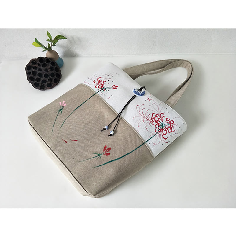 Buddha Stones Pear Flower Plum Peach Blossom Bamboo Embroidery Canvas Large Capacity Shoulder Bag Tote Bag - image 47