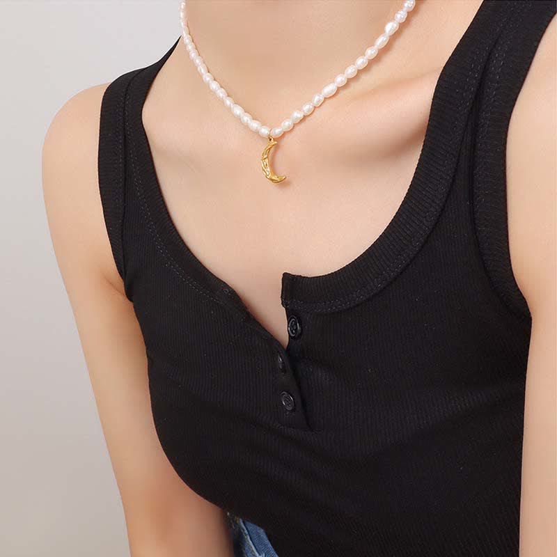 Pearl Crescent Moon Calm Necklace Pendant - image 5