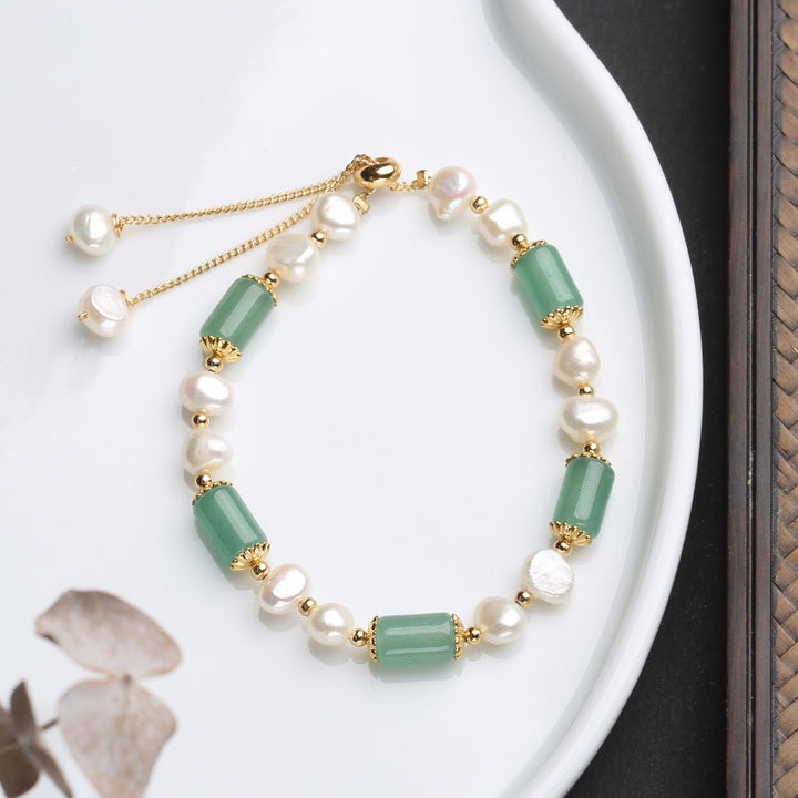 Buddha Stones Green Aventurine Pearl Pink Crystal Bead Luck Bracelet - Green Aventurine&Pearl - image 2