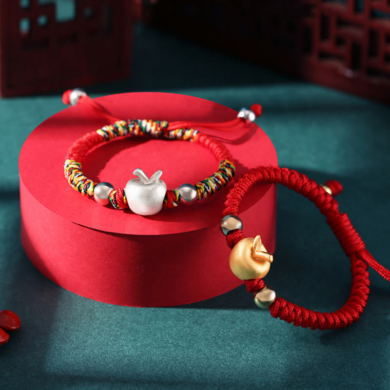 Buddha Stones 999 Sterling Silver Apple Red Multicolored Rope Luck Protection Handcrafted Kids Bracelet - image 1