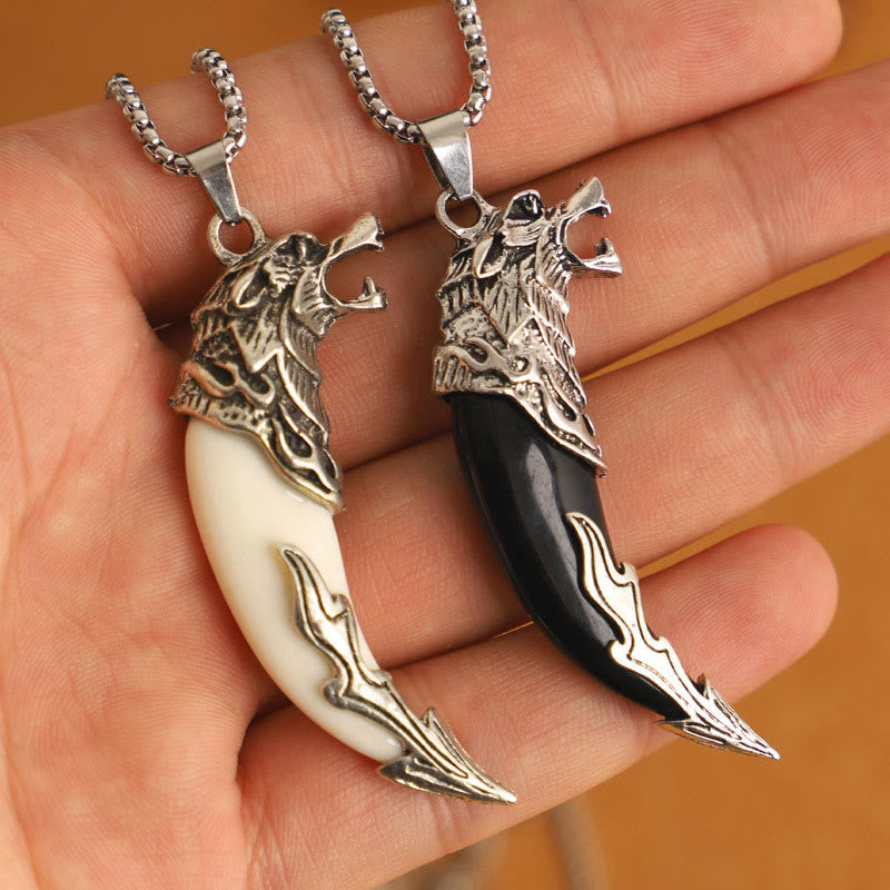 Buddha Stones Imitation Wolf Tooth Titanium Steel Balance Necklace Pendant - image 2