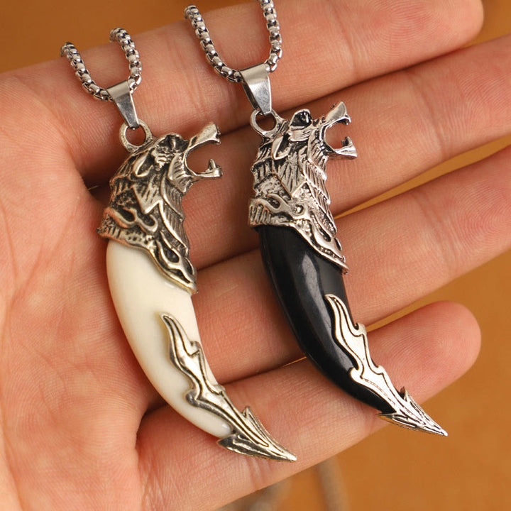 Buddha Stones Imitation Wolf Tooth Titanium Steel Balance Necklace Pendant - image 2