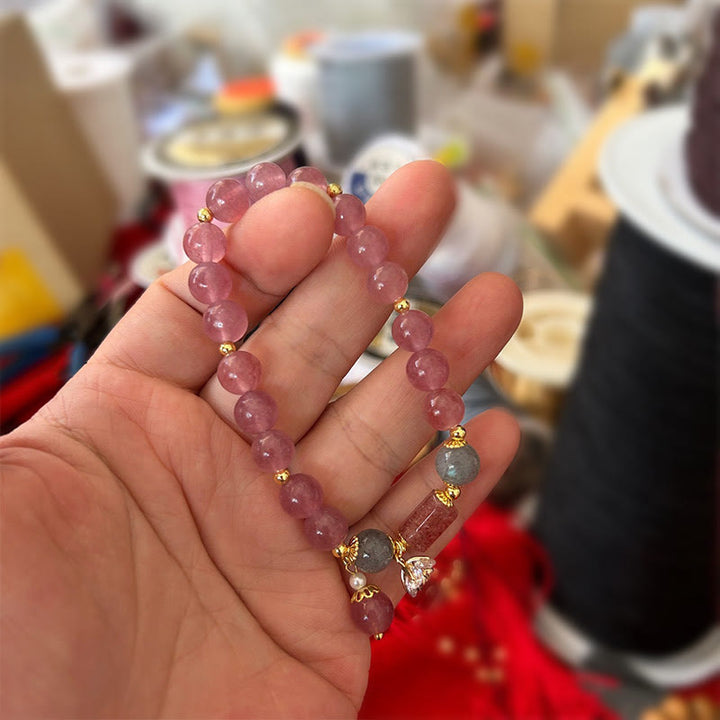 Buddha Stones Natural Strawberry Quartz Zircon Flower Positive Charm Bracelet - image 6