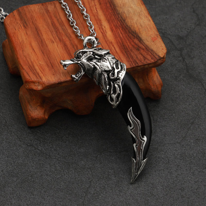Buddha Stones Imitation Wolf Tooth Titanium Steel Balance Necklace Pendant - Black Imitation Wolf Tooth - Chain - image 9