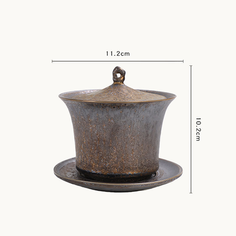 Buddha Stones Retro Rust Glaze Ceramic Gaiwan Sancai Teacup Kung Fu Tea Cup And Saucer With Lid - image 8