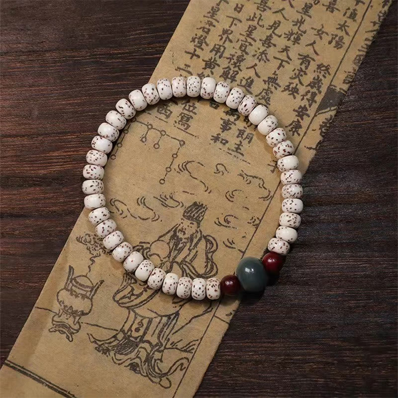 Buddha Stones Bodhi Seed Small Leaf Red Sandalwood Wisdom Bracelet - White Bodhi Seed(Auspiciousness♥Luck) - image 14