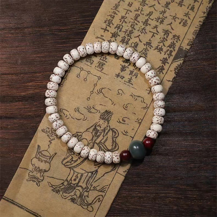 Buddha Stones Bodhi Seed Small Leaf Red Sandalwood Wisdom Bracelet - White Bodhi Seed(Auspiciousness♥Luck) - image 14