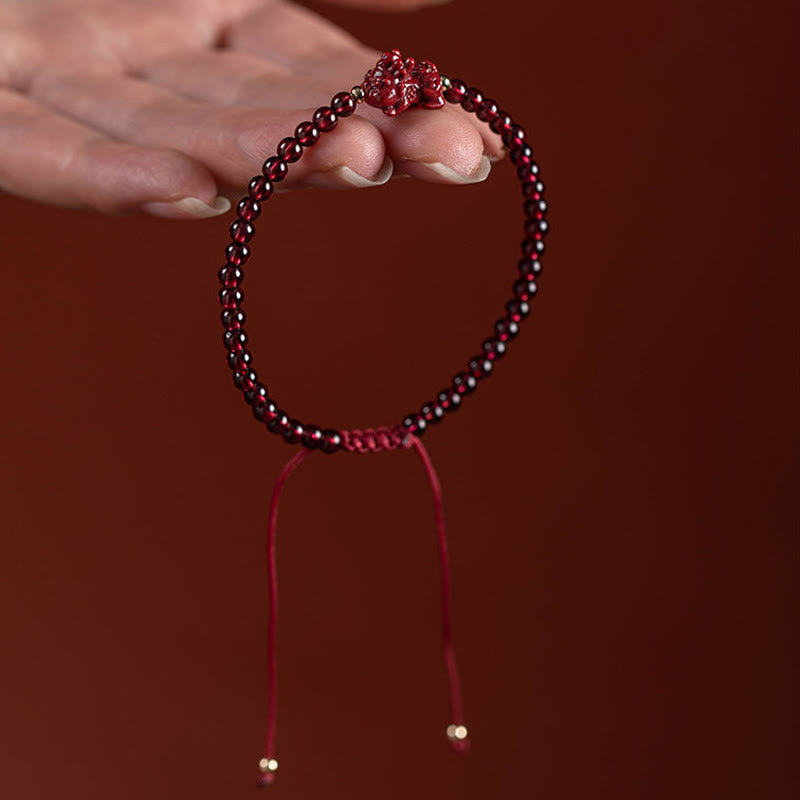 Buddha Stones Garnet Cinnabar PiXiu Blessing Calm String Bracelet - image 3
