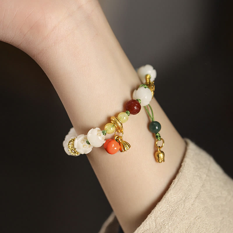 Buddha Stones Natural Bodhi Seed Lotus Pumpkin Bead Peace Harmony Bracelet - Bodhi Seed Butterfly Lotus Beads 8*10mm - 14-15cm - image 0