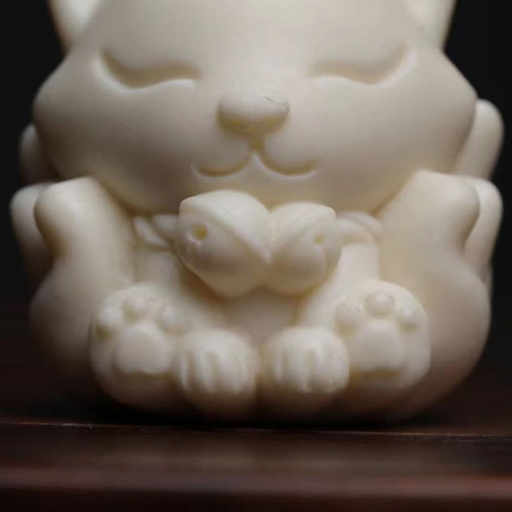 Buddha Stones Mini Nine Tailed Fox Ivory Fruit Sandalwood Green Sandalwood Blessing Decoration - image 8