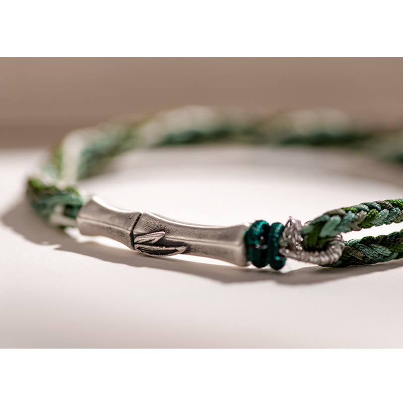 Buddha Stones 925 Sterling Silver Bamboo Reincarnation Knot Luck Protection String Bracelet - image 7