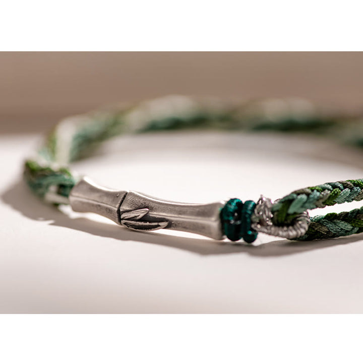 Buddha Stones 925 Sterling Silver Bamboo Reincarnation Knot Luck Protection String Bracelet - image 7