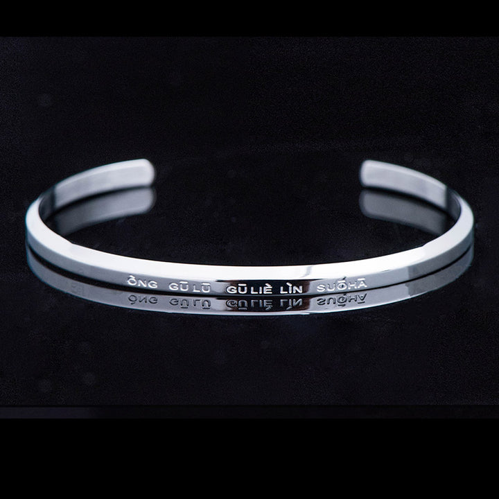 Buddha Stones Six True Words Engraving Titanium Steel Blessing Protection Bracelet - Kurukullā - Silver - Large - image 7