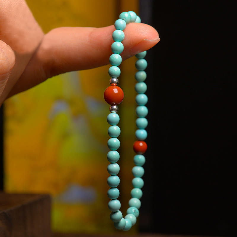 Buddha Stones Turquoise Red Agate Bead Protection Bracelet - image 1