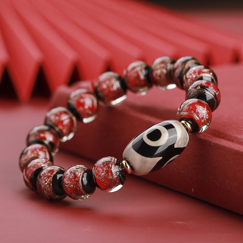 Buddha Stones Tibetan Nine-Eye Dzi Bead Three-eyed Dzi Bead Liuli Glass Bead Wealth Bracelet - Three-eyed Dzi Bead - Red Liuli Glass Bead - 14mm - image 23