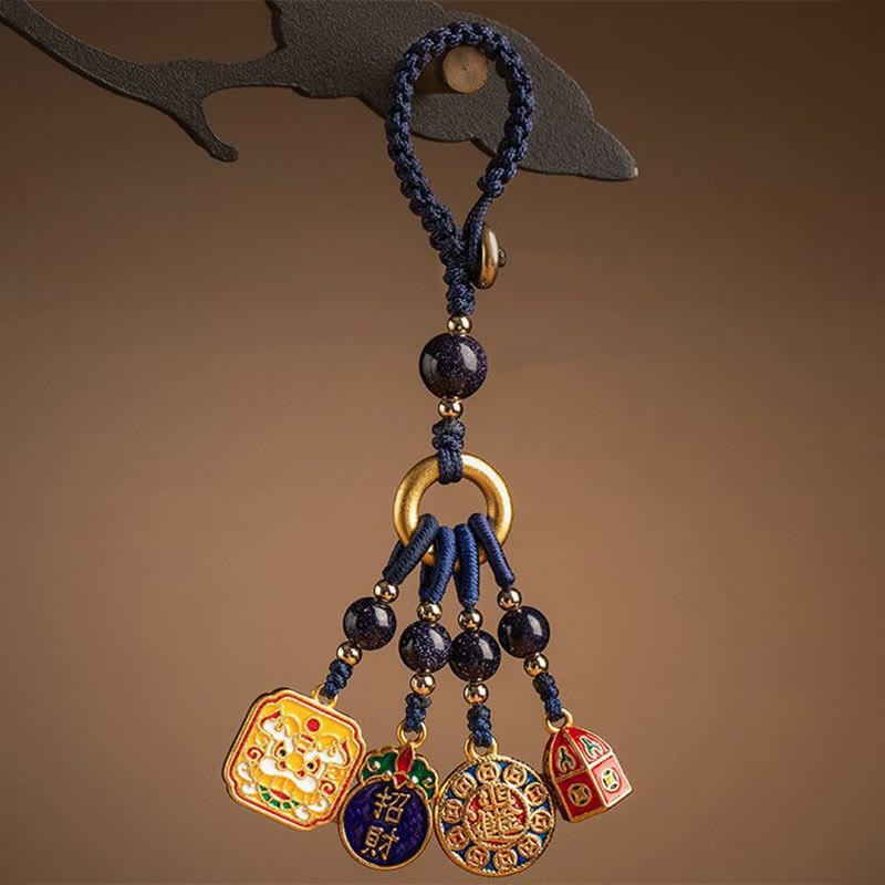 Buddha Stones Nothing to Be Superstitious Dancing Lion Copper Wealth Key Chain - Dark Blue(Dancing Lion Charm) - image 7