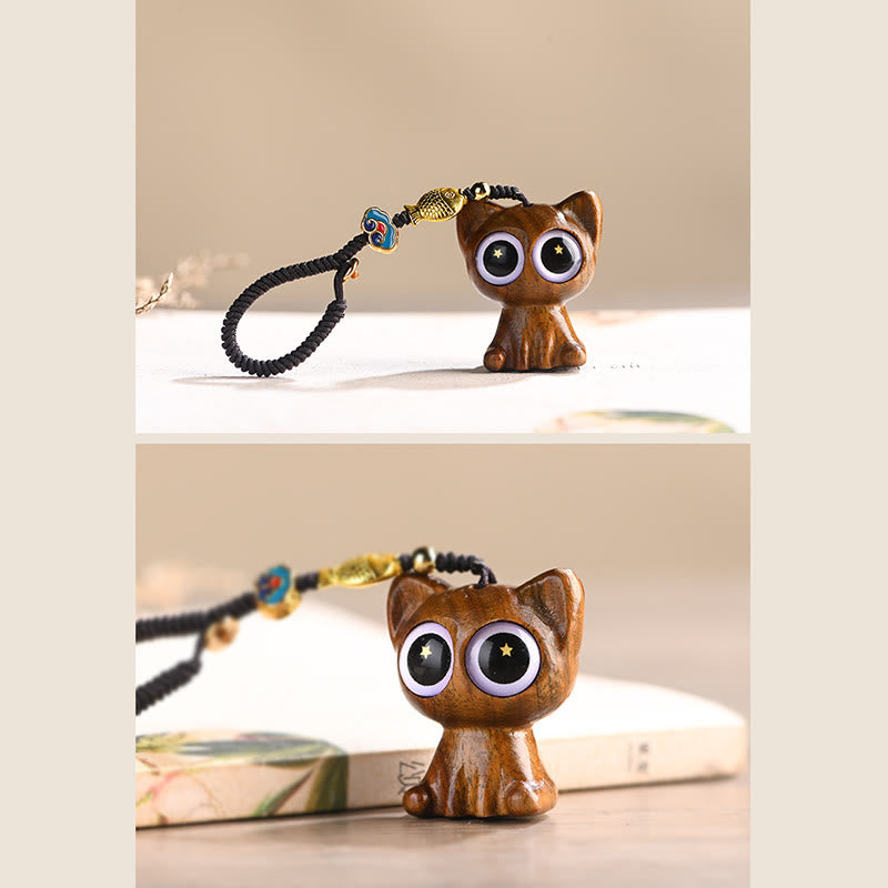 Buddha Stones Green Sandalwood Lucky Cat Koi Fish Cure Key Chain Phone Hanging Decoration - image 16