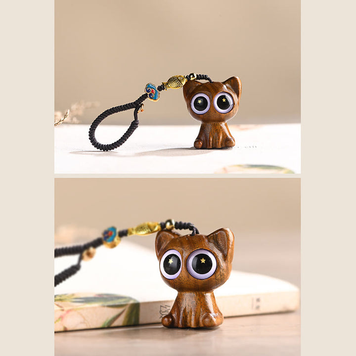 Buddha Stones Green Sandalwood Lucky Cat Koi Fish Cure Key Chain Phone Hanging Decoration - image 16