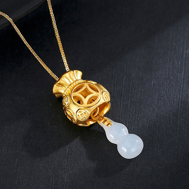 Buddha Stones  Auspicious Feng Shui Money Bag Jade Pendant Necklace - White Jade - image 0