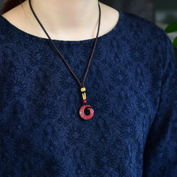 Buddha Stones One's Luck Improves Design Patern Natural Cinnabar Blessing Necklace Pendant - image 6