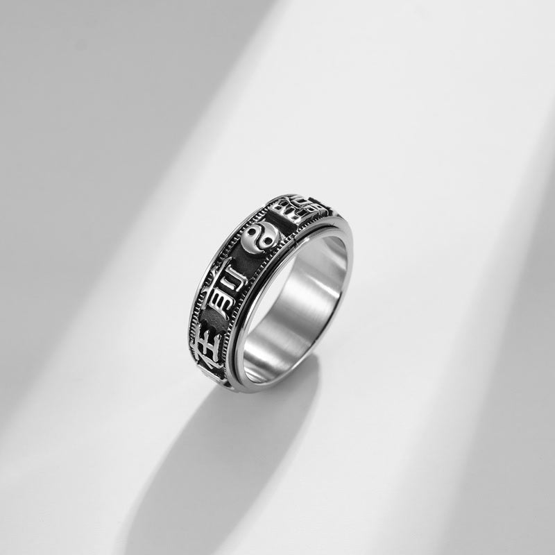 Letter Words Balance Calm Titanium Steel Rotatable Ring - image 3