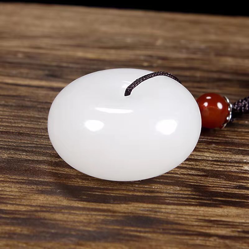 Buddha Stones Round Hetian White Jade Peace Buckle Blessing Necklace Pendant - image 8