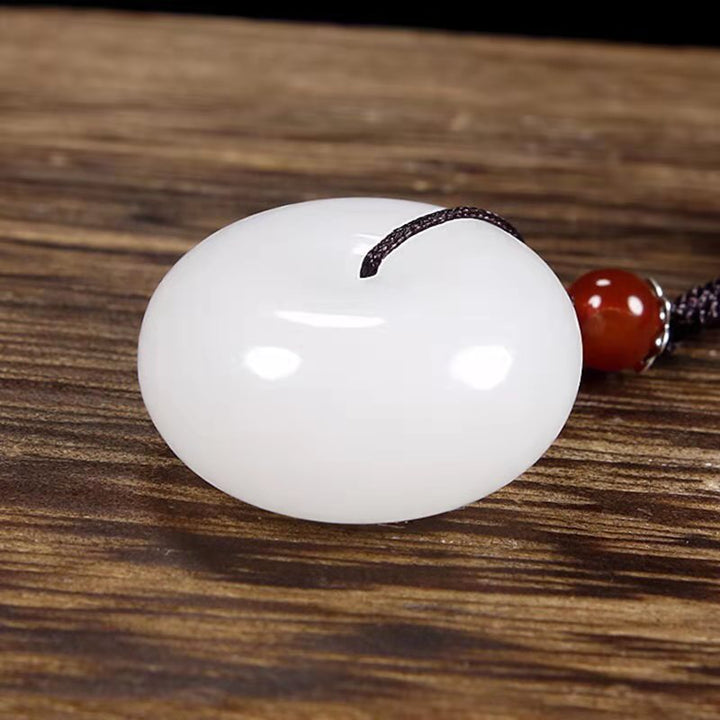 Buddha Stones Round Hetian White Jade Peace Buckle Blessing Necklace Pendant - image 8