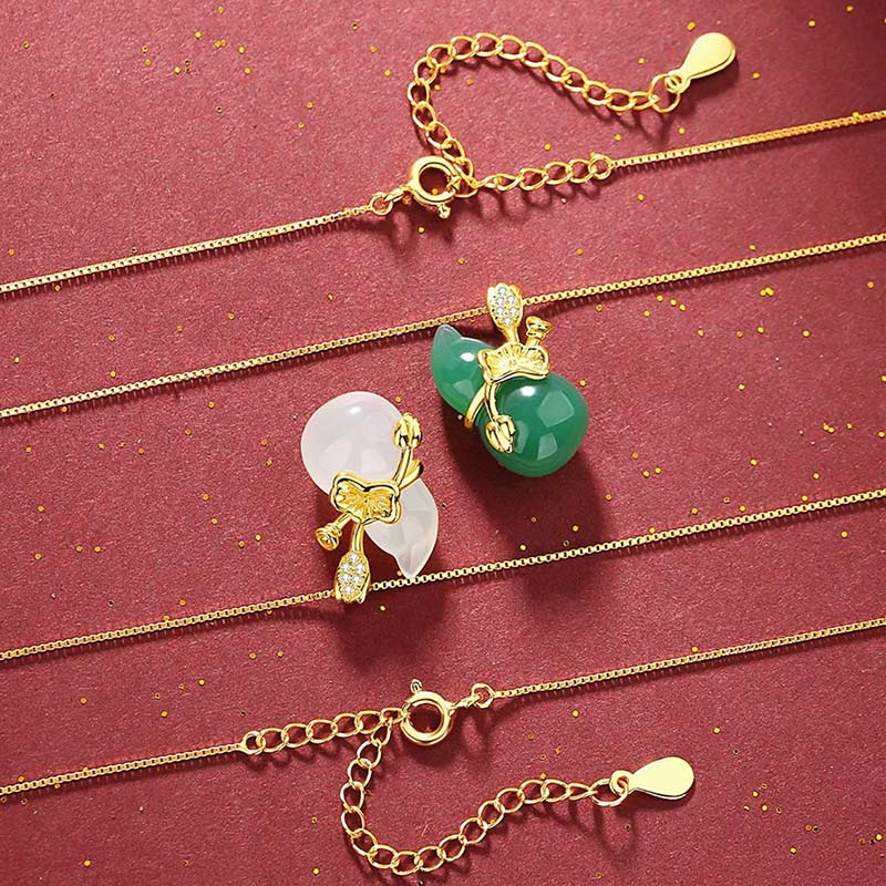 Buddha Stones Cyan Jade Gourd Lotus Leaf Abundance Pendant Necklace - image 3