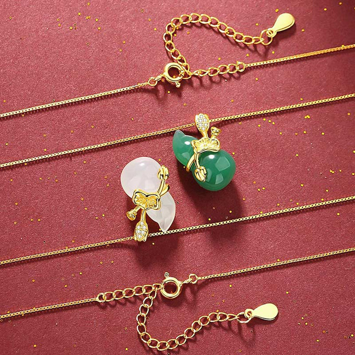 Buddha Stones Cyan Jade Gourd Lotus Leaf Abundance Pendant Necklace - image 3