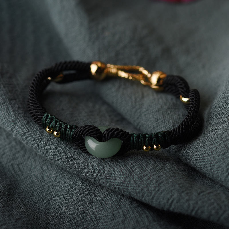 Buddha Stones Tibetan Jade Lucky Black Rope Couple Bracelet - image 1