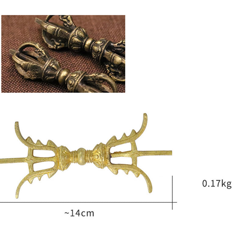 Buddha Stones Handmade Nepal Five Prong Three Prong Vajra Dorje Strength Copper Decoration - image 15