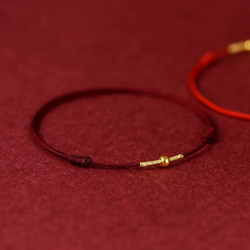 Buddha Stones 925 Sterling Silver Golden Bead Protection Braided Rope Bracelet Anklet - image 1