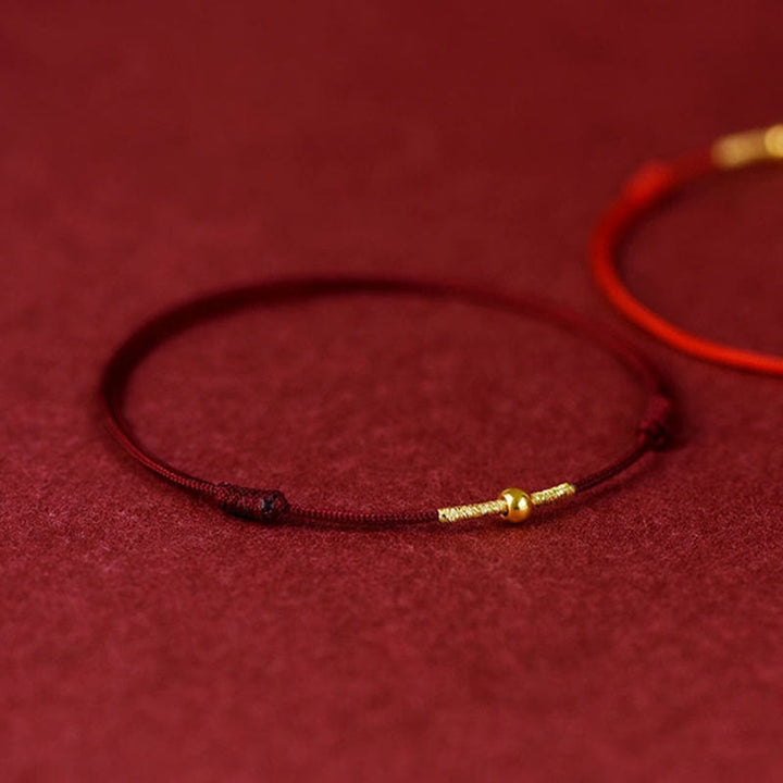Buddha Stones 925 Sterling Silver Golden Bead Protection Braided Rope Bracelet Anklet - image 1