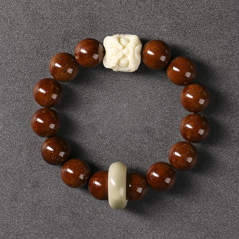 Buddha Stones Purple Bodhi Seed Dancing Lion Wisdom Bracelet - Bodhi Seed&Ivory Fruit Dancing Lion(Wrist Circumference 15-17cm) - image 5