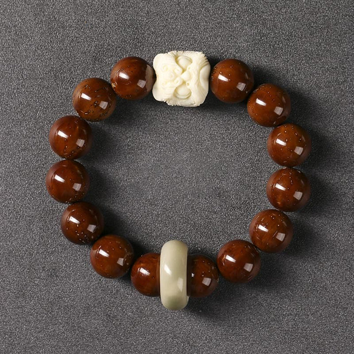Buddha Stones Purple Bodhi Seed Dancing Lion Wisdom Bracelet - Bodhi Seed&Ivory Fruit Dancing Lion(Wrist Circumference 15-17cm) - image 5