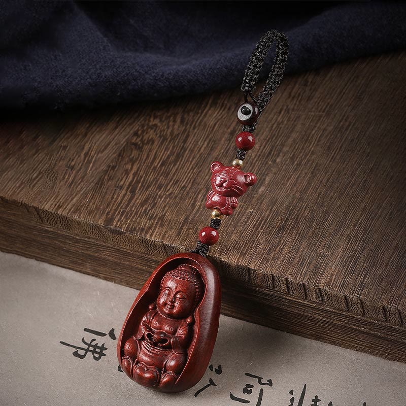Buddha Stones Small Leaf Red Sandalwood Buddha Cinnabar Chinese Zodiac Amulet Protection Key Chain - image 13