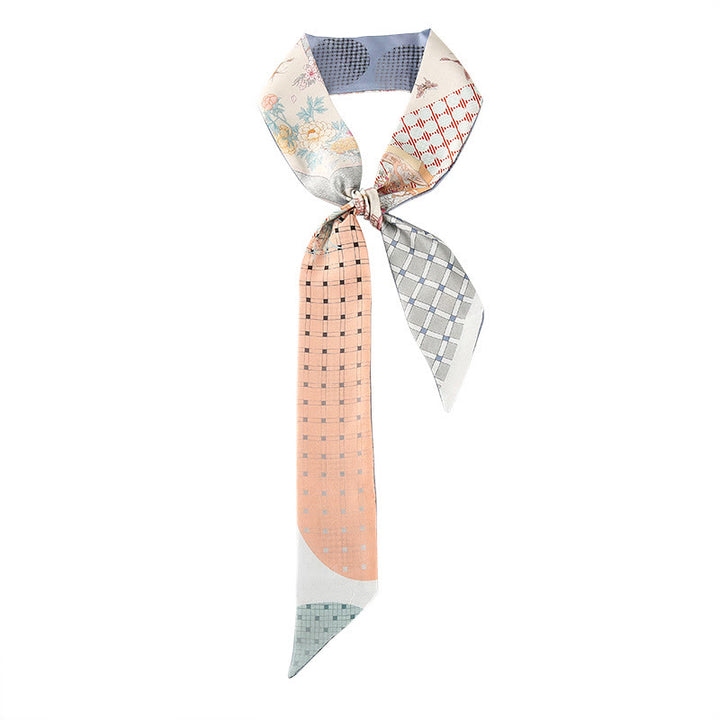 Buddha Stones Dunhuang Frescoes Mountains Sunset Floral Pattern 100% Mulberry Twilly Silk Neck Hair Scarf - Antique Maid-Blue - image 5