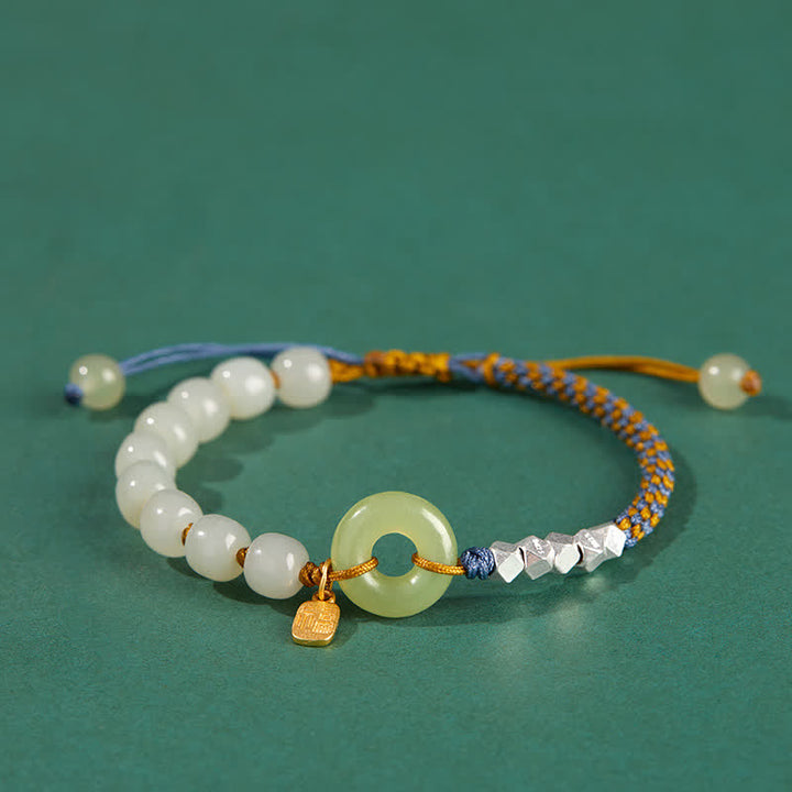 Buddha Stones 925 Sterling Silver Hetian Jade Peace Buckle Beaded Luck Happiness Charm Bracelet - Brown - image 12
