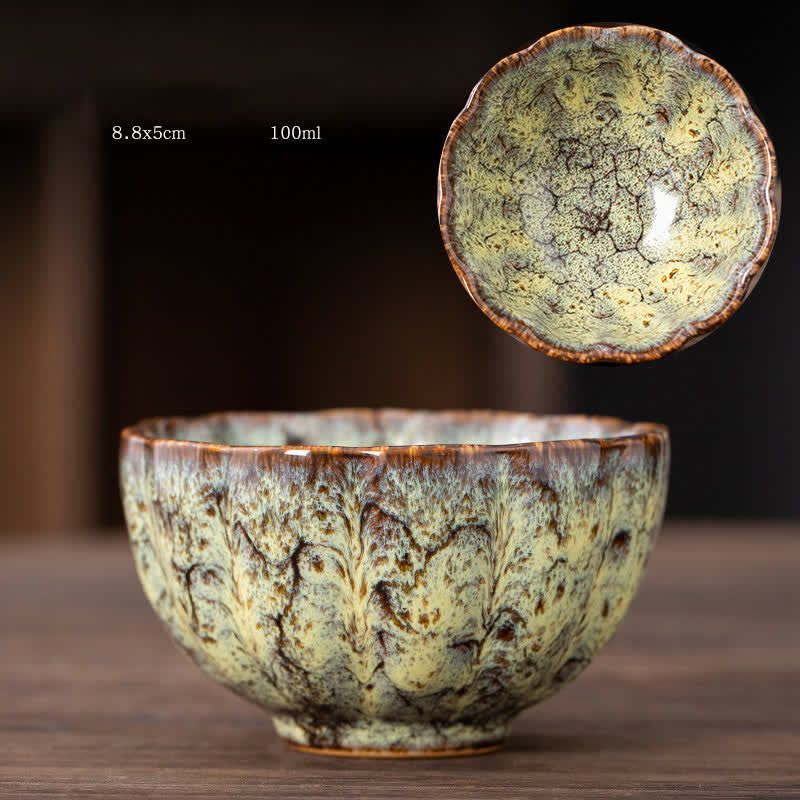 Buddha Stones Peach Blossom Pattern Ceramic Teacup Flower Tea Cups - Yellow - image 20