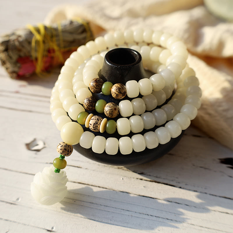 Buddha Stones "Hoping for Serenity and Mindfulness" Bodhi Lotus Mala Includes Gift Message Card - image 13