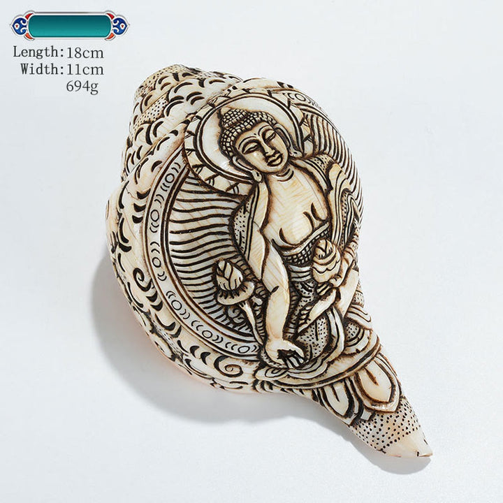 Tibetan Handmade Engraved Shankha Buddha Avalokitesvara Conch Shell Wealth Decoration - Medicine Buddha 18*11cm - image 18